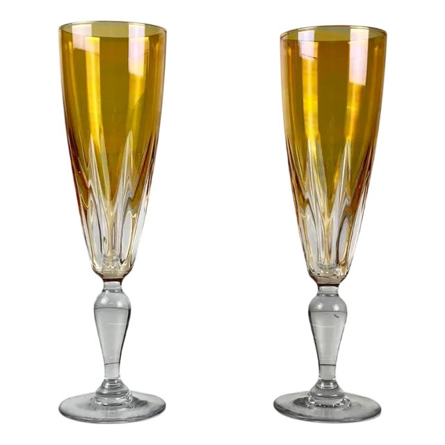 Yellow Crystal Champagne Coupes, 1950s, Set of 2 For Sale