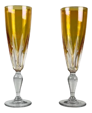 Yellow Crystal Champagne Coupes, 1950s, Set of 2