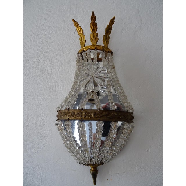 1930s One of a Kind French Crystal Prisms Huge Floret Empire Sconces, Circa 1930 For Sale - Image 5 of 9