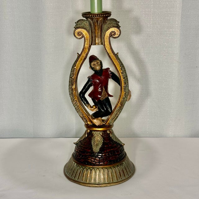 Late 20th Century Vintage Hollywood Regency Singerie Bell Hop Monkey Table Lamp For Sale - Image 5 of 16