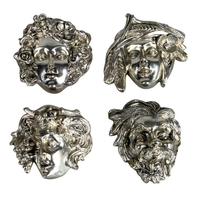The Four Seasons Wall Mask Sculptures in 925 Silver, 1970s, Set of 4 For Sale