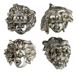The Four Seasons Wall Mask Sculptures in 925 Silver, 1970s, Set of 4