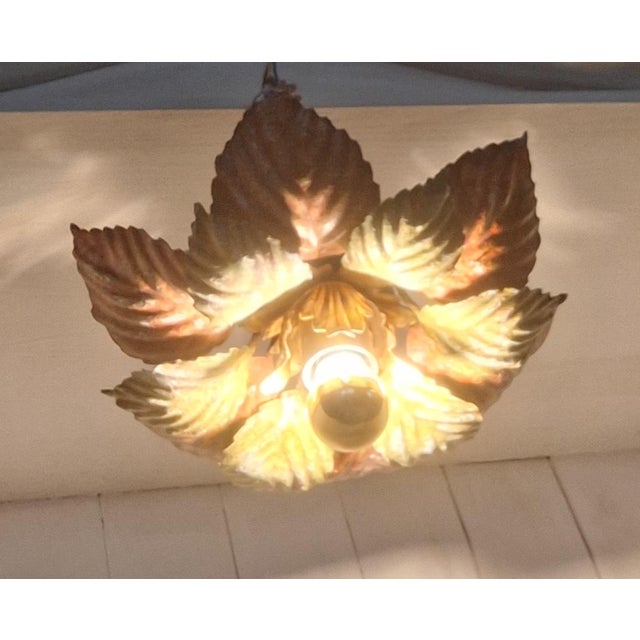 Handmade Florentine Autumn Leaf Ceiling Lamp, 1970s, in Very Good conditions. Designed 1970 to 1979 Up to 250V (Europe/UK...