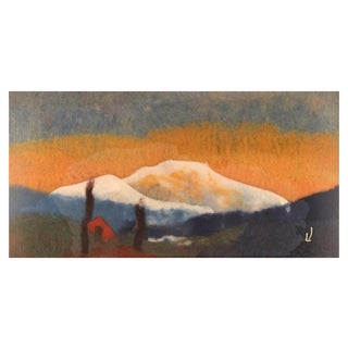 Swedish Wool on Board Modernist Mountain Landscape by Lisa Johansson For Sale