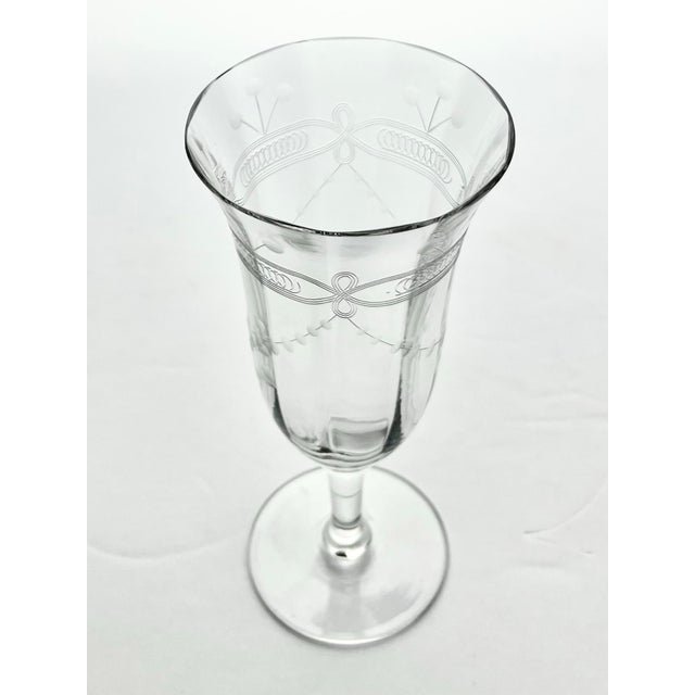 Vintage Etched Flower & Garland Optic Fluted Champagne Glasses - a Pair For Sale - Image 4 of 6