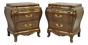 Karges French Louis XV Provincial Style Cherry Wood Bombe Nightstands - A Pair