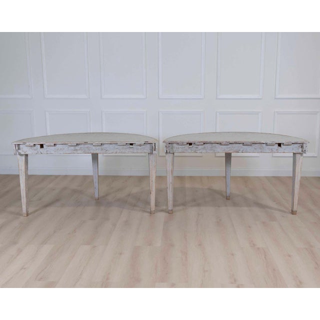 Pair of Swedish 19th Century Gustavian Style Demi-Lune Tables For Sale - Image 4 of 9