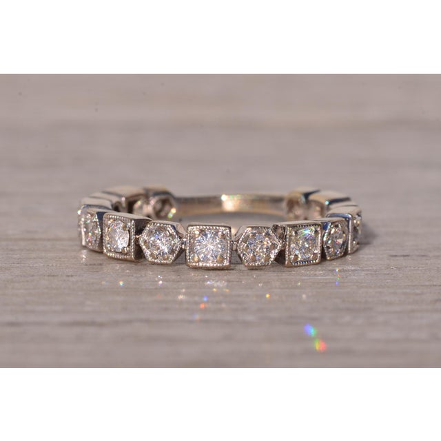 The Sirmione: Shaped Station Stackable Band With Natural Diamonds in White Gold For Sale - Image 9 of 11