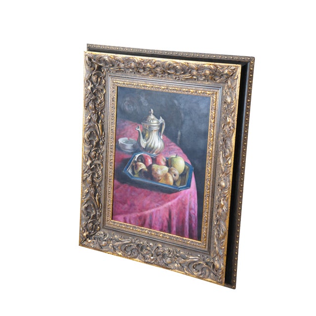 Realism 20th Century Italian Still Life Oil Painting Pitcher & Fruit Gilt Frame For Sale - Image 3 of 13