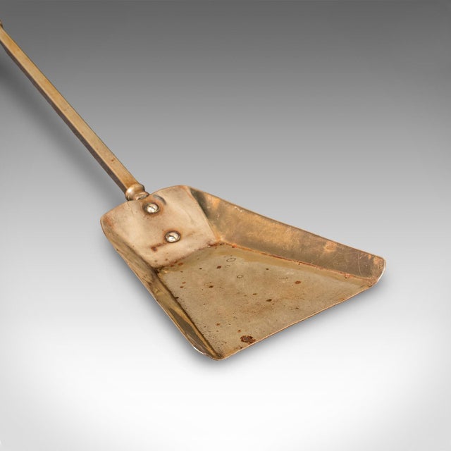 Brass Trio of Antique Fireside Tools, English, Brass, Poker, Tongs, Shovel, Victorian For Sale - Image 8 of 12