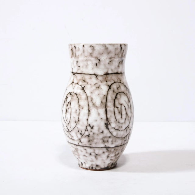 Mid-Century Modernist White and Earth Toned Ceramic Vase With Coiled Motif For Sale - Image 9 of 13