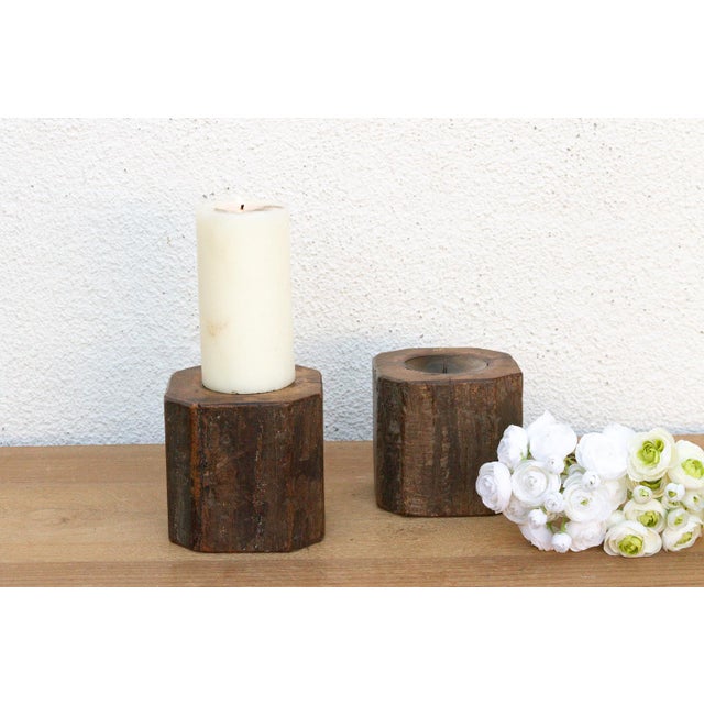 Early 20th Century Pair of Small Antique Octagonal Column Candle Holders For Sale - Image 5 of 5