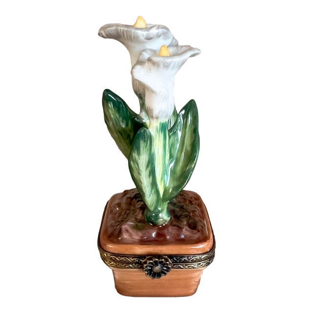 Rochard Limoges Calla Lily Trinket Box – Hand-Painted Peint Main, Floral Topiary For Sale