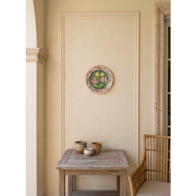 Vintage Hand-Painted Mediterranean Terracotta Ceramic Wall Plate – Bird & Tulip Motif For Sale - Image 11 of 12