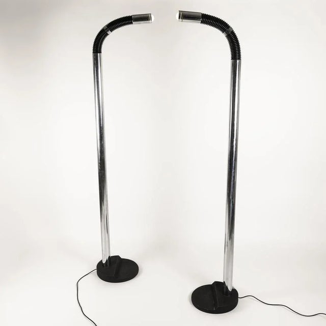 Black Vintage Italian Floor Lamps in Lacquered Iron and Chromed Metal, 1970s, Set of 2 For Sale - Image 8 of 9