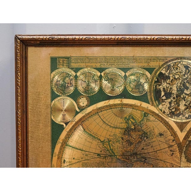 Metal Vintage Framed Print of Planisphaerium Terrestre with Gold by Peter Schenk For Sale - Image 7 of 9