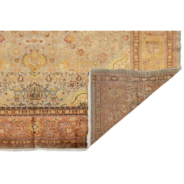 Vintage Persian Tabriz Silk and Wool Rug in Gray and Peach With Medallion Motif For Sale - Image 4 of 10