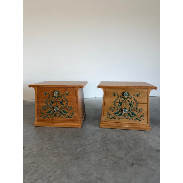 Pair of Lovely Casa Del Sol collection Walnut Nightstands designed by John Van Koert for Drexel in 1957. Done in a light...