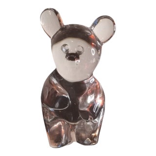 Signed Daum Solid Clear Crystal France Bear Figurine For Sale