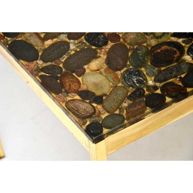 Brown Vintage Swedish Brass and Stone Side Tables, 1970, Set of 2 For Sale - Image 8 of 11
