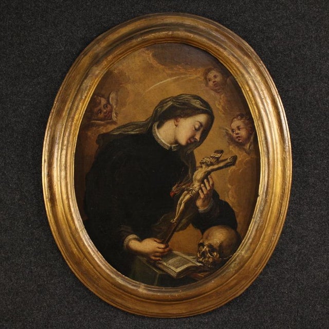 Italian Artist, Oval Portrait of Saint Catherine of Genoa, 1670, Oil on Canvas For Sale - Image 15 of 15