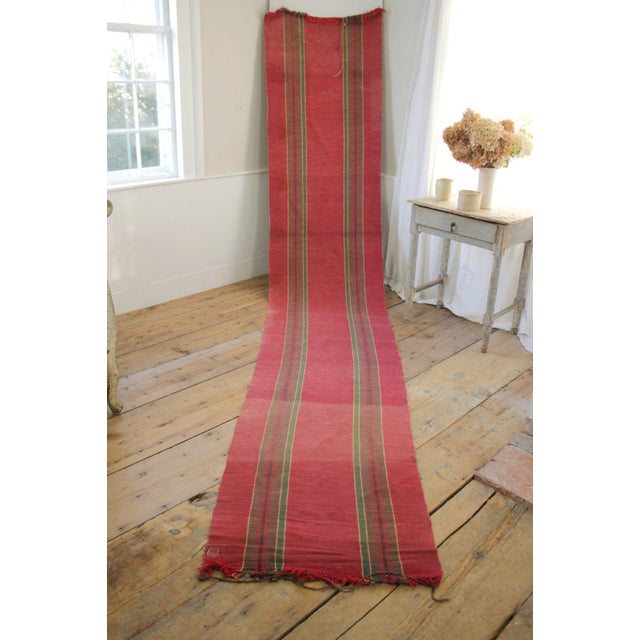 Rag Rug Vintage European Long Stair Runner Striped Red Hallway | Chairish