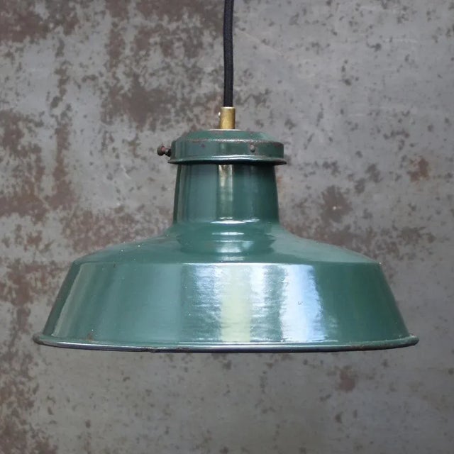 French factory pendant by sammode, france dark petrol green enamel white interior brass top e27 / e26 this piece is...