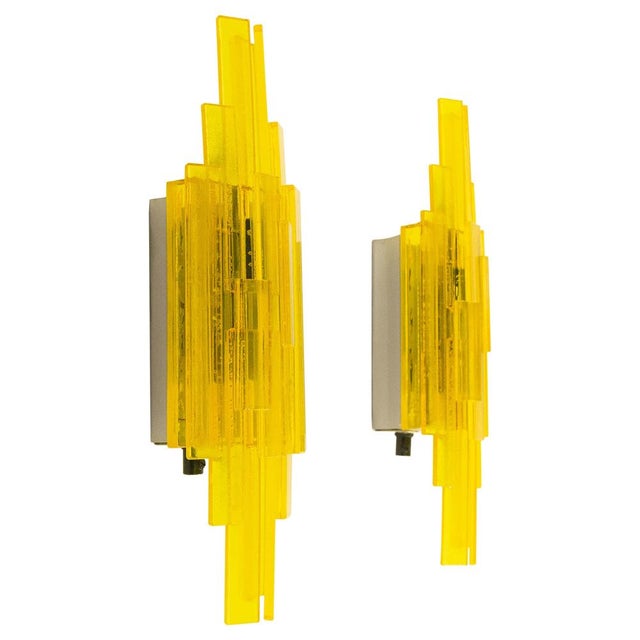 Yellow Yellow Acrylic Wall Lamps by Claus Bolby for Cebo Industri, 1960s, Set of 2 For Sale - Image 8 of 8