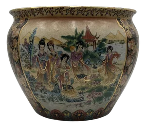 Large Hand-Painted Fish Tank from China, 1900