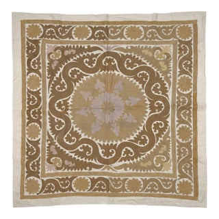 Suzani Wall Hanging - Terracotta Uzbek Tablecloth 5' X 5'5'' For Sale