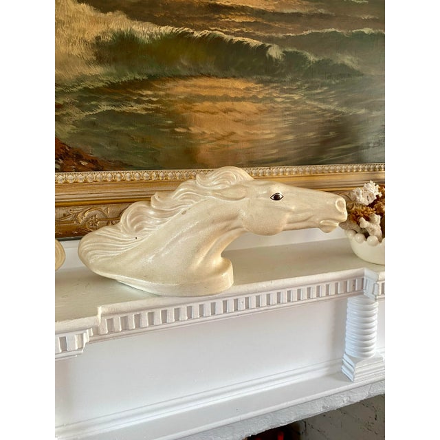1950s Vintage Mid-Century Modern Large Plaster Horse Heads, Pair For Sale - Image 4 of 8