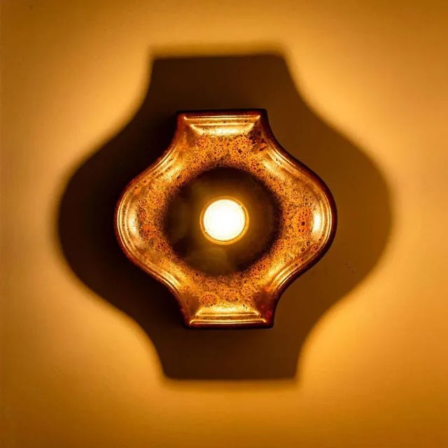 Oval Red Brown Green Ceramic Wall Lights, Germany, 1970s, Set of 3 For Sale - Image 6 of 16