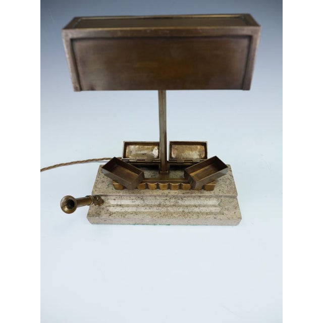 Art Deco Bronze Desk Lamp with Fossiliferous Limestone Base, 1930s For Sale - Image 4 of 18