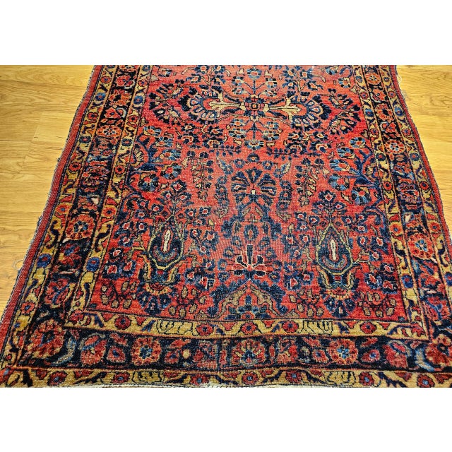 Vintage Persian Sarouk Area Rug, Hand-Knotted Wool, Allover Floral Pattern, 3x5, Red& Navy For Sale - Image 11 of 14