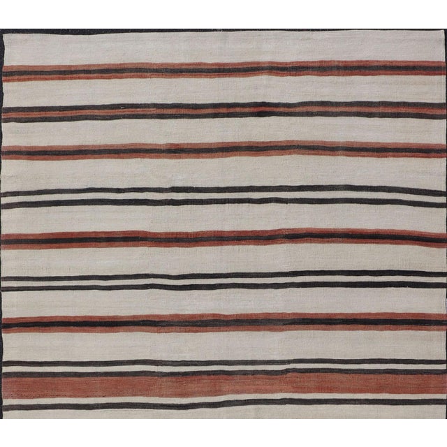 Vintage Turkish Kilim Gallery With Stripes in Cream, Brown & Soft Coral Color 5'10" X 10'11" For Sale - Image 9 of 12