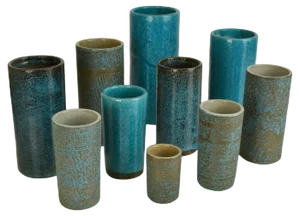 Blue Ceramic Cylinder Vases by Groeneveldt, Set of 10