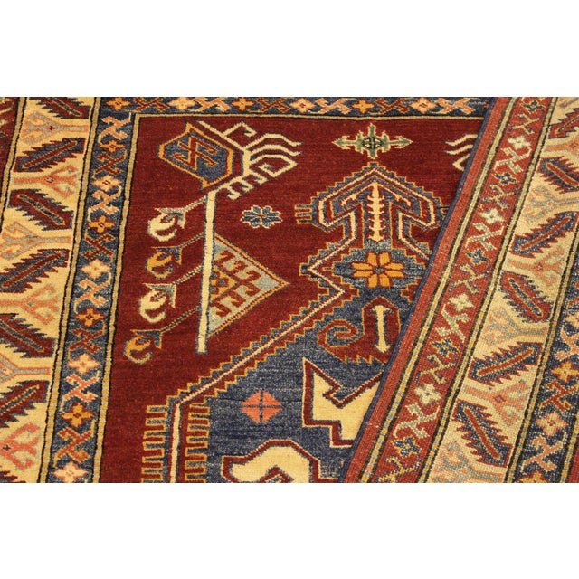 Tan Tribal Super Kazak Rust/Tan Wool Rug - 4'0'' X 5'5'' For Sale - Image 8 of 10