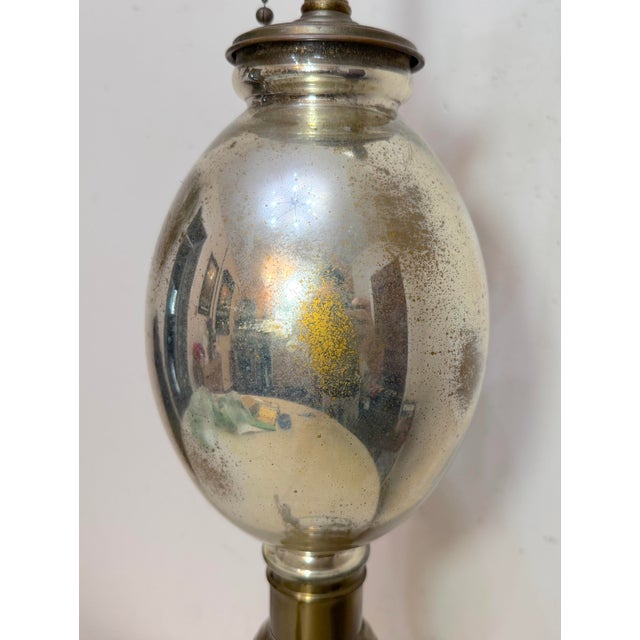 Large Antique Mercury Glass Brass Seltzer Siphon Bulbous Round Bottle Table Lamp For Sale In New York - Image 6 of 11