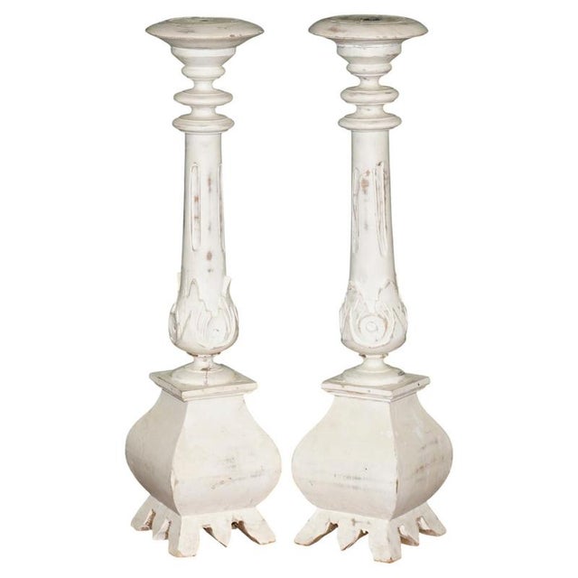 Vintage Painted Carved Oak Decorative Candlesticks, 1940s, Set of 2 For Sale - Image 17 of 17