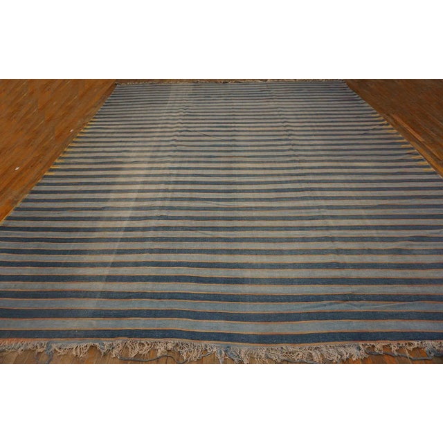 Early 20th Century Indian Cotton Dhurrie Carpet with a blue background. ( 12' x 14'4'' - 366 x 436 )