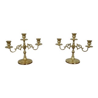 Pair Baldwin Brass Triple Candelabra Candlesticks For Sale