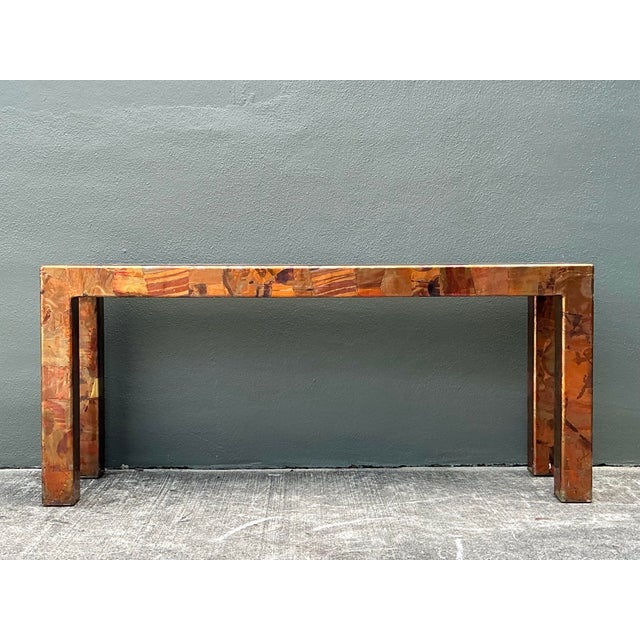 Brass Vintage Copper and Brass Patchwork Console Table For Sale - Image 8 of 12