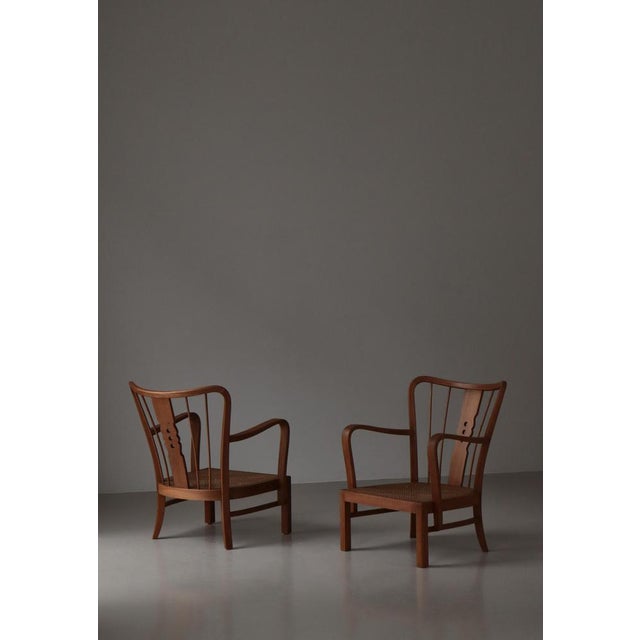 Elm, Cane, and Sheepskin No. 1588 Lounge Chairs from Fritz Hansen, Denmark, 1940s, Set of 2 For Sale - Image 15 of 18