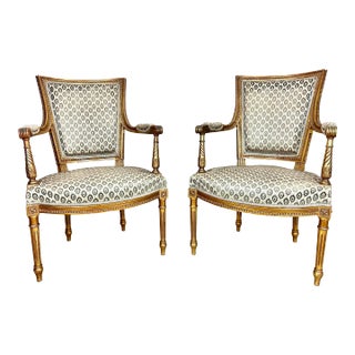 19th Century Antique French Louis XVI / Directoire Gilt Armchairs—a Pair For Sale