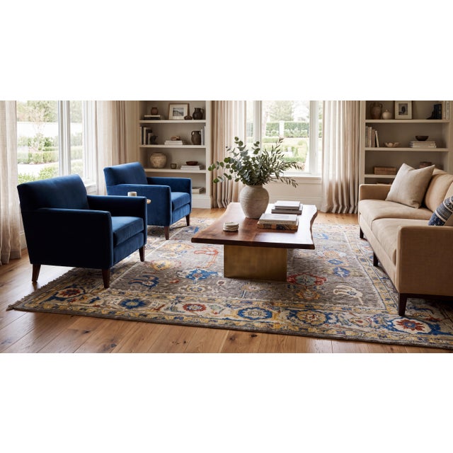 Elevate your interior with this exceptional Modern Oushak-style hand-knotted wool area rug, crafted for discerning design...