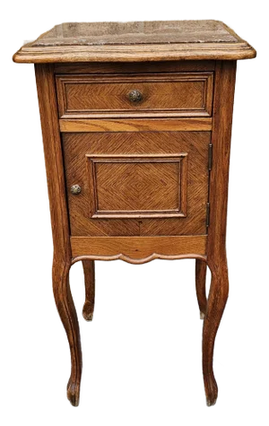 19th C. Continental Bookmatched Walnut Marble Top Porcelain Humidor Side Table