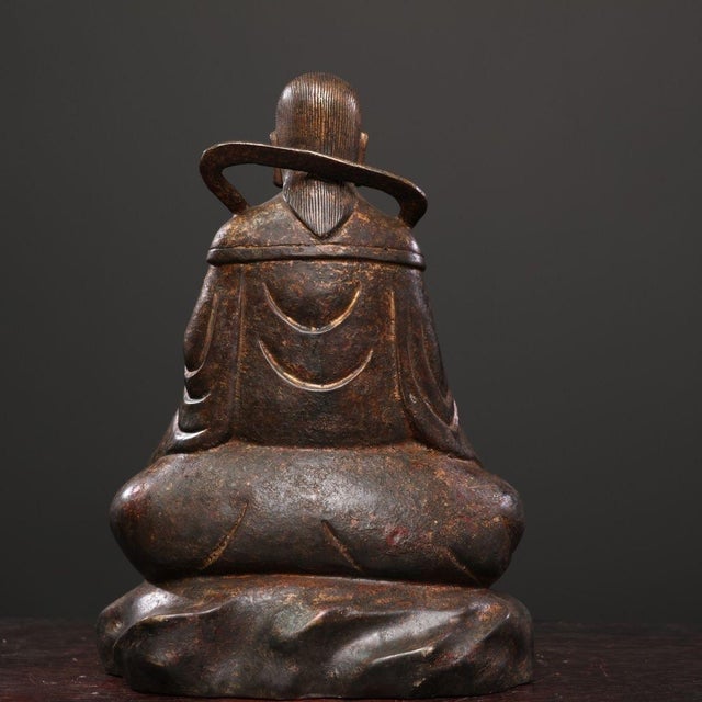 Metal Vintage Chinese Gilt‑Patina Bronze Zhenwu Emperor Seated Deity Statue, Taoist Sculpture For Sale - Image 7 of 9