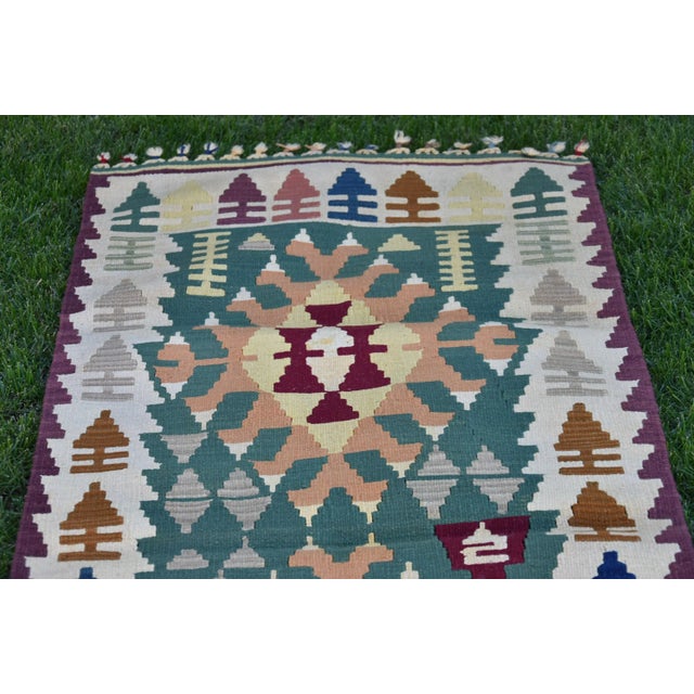 Late 20th Century Native American Style Turkish Vintage Oushak Vintage Kilim Runner Rug For Sale In Sacramento - Image 6 of 9