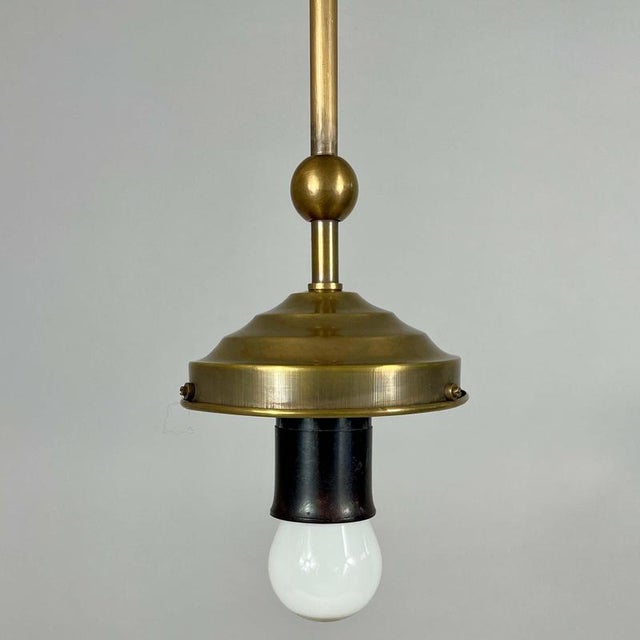 Art Deco Marbled Opaline Glass and Brass Pendant Light, Germany, 1930s For Sale - Image 6 of 18