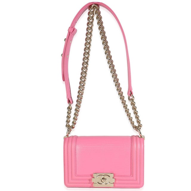 Pink Pink Lambskin Lizard Small Boy Bag For Sale - Image 8 of 8